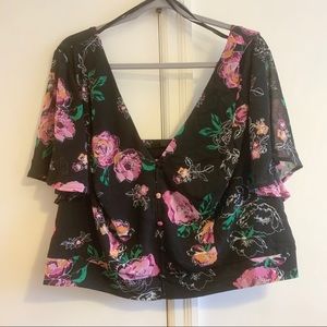 NWT Black Floral Crop Top